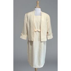 Studio I Women's 14 Ivory Jacquard Floral Jacket and Dress 2pc Wedding Formal